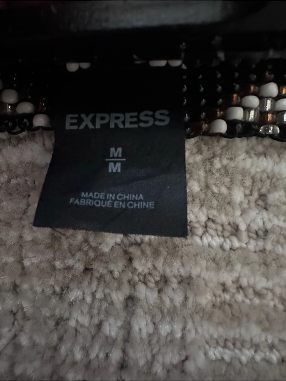 Express Black Beaded Belt with White and Brown Diamond Pattern